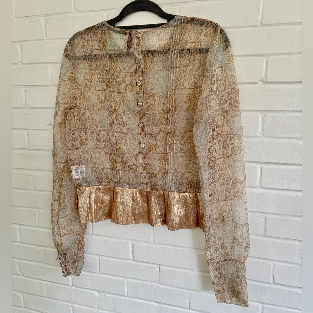 Vintage PORTS 1961 100% Silk Neutral Sheer Blouse w/ Metallics, SZ 8-10 EUC - Picture 8 of 9